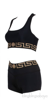 Black Icon Logo Cropped Top & Elasticized Shorts