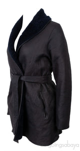 Reversible Black Open Front Leather Jacket