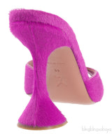 Amina Muaddi Magenta Pony Hair Caroline Sandals