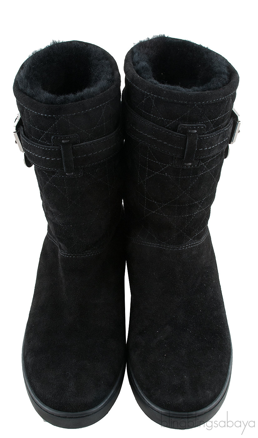 Black Quilted Suede Boots