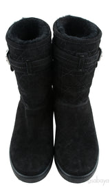 Black Quilted Suede Boots