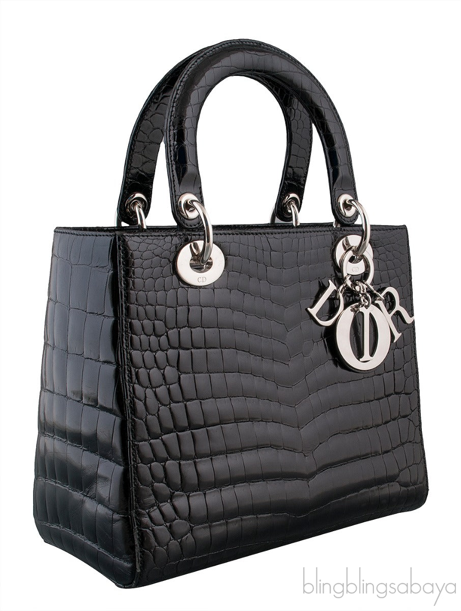 Lady Dior Black Crocodile Medium