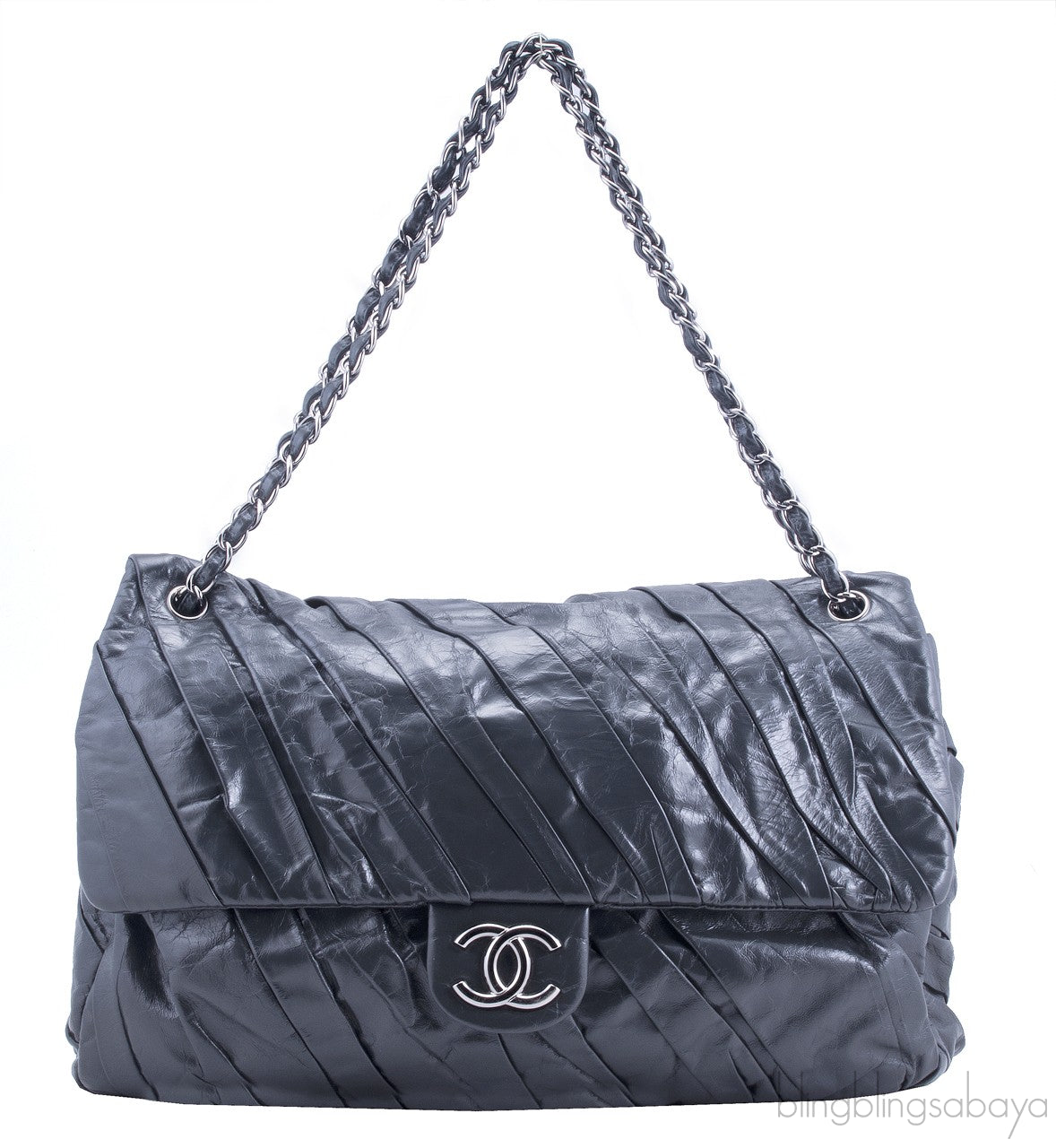 Large Grey Twisted Flap Bag