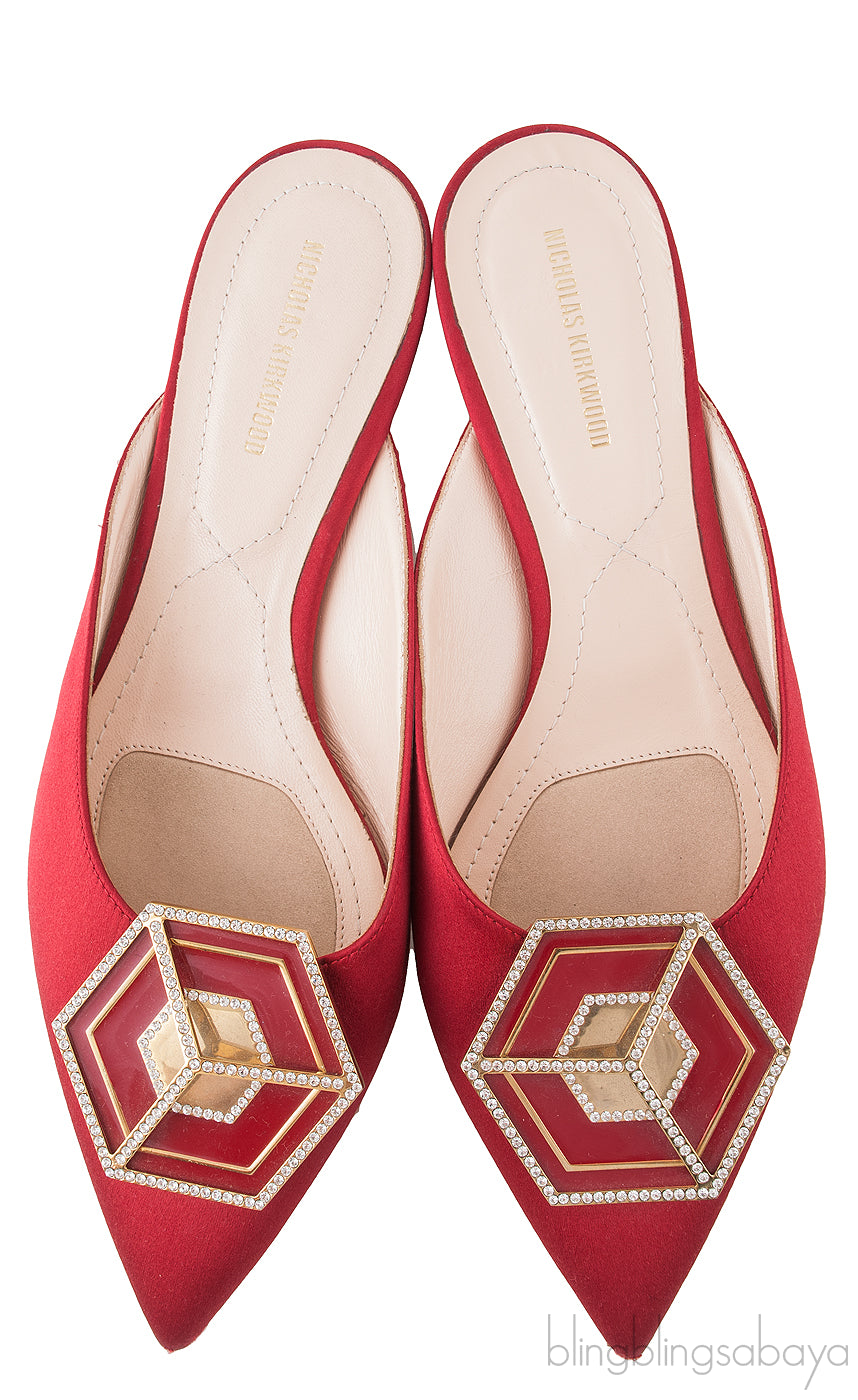 Red Satin Eden Mirror Flat Mule