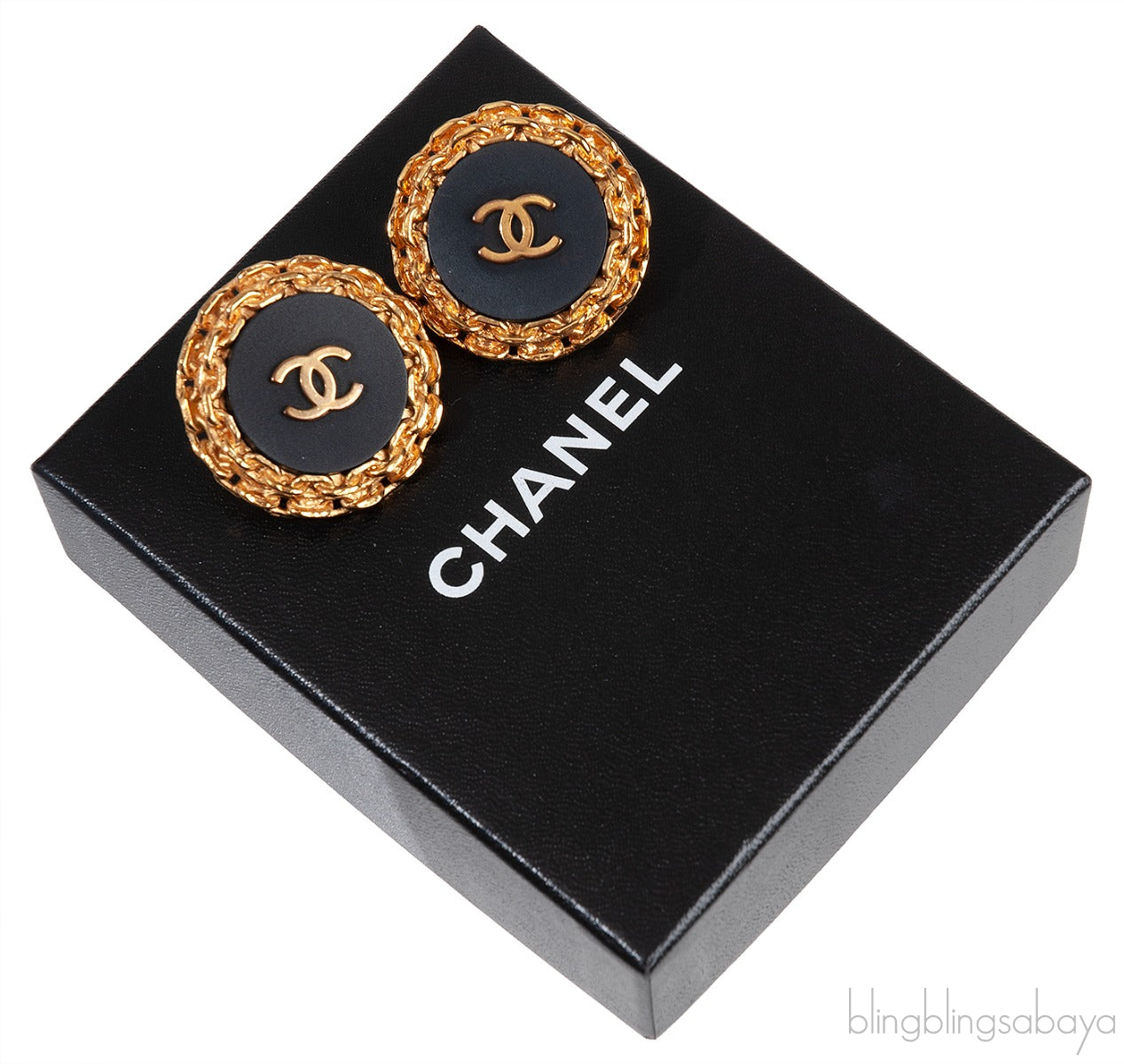 Vintage Chain CC Button Gold Plated Clip-on Earrings