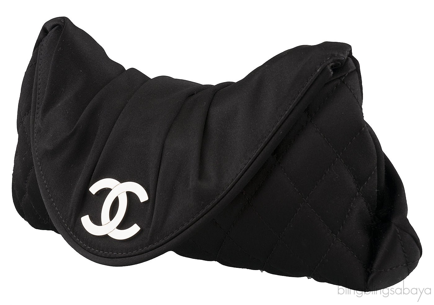 Black Quilted Satin Halfmoon Clutch