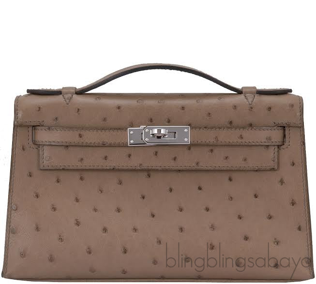 Kelly Pochette Etoupe Ostrich PHW