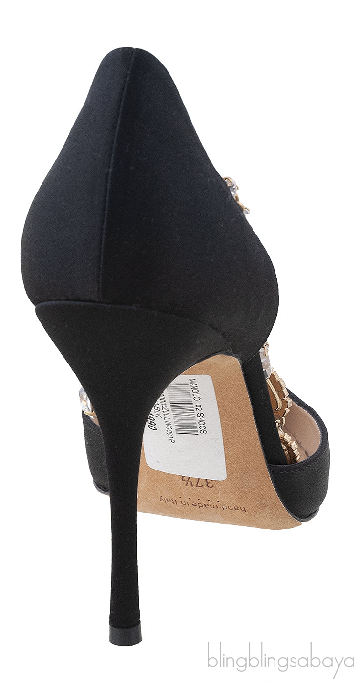 Black Zullin Satin Jeweled D\'Orsay Pumps