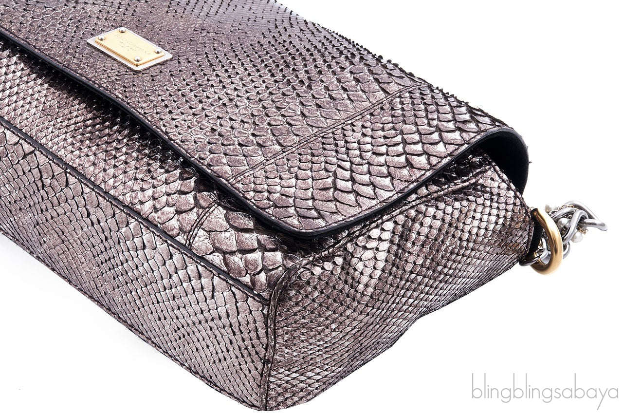 Metallic Bronze Python Shoulder Bag