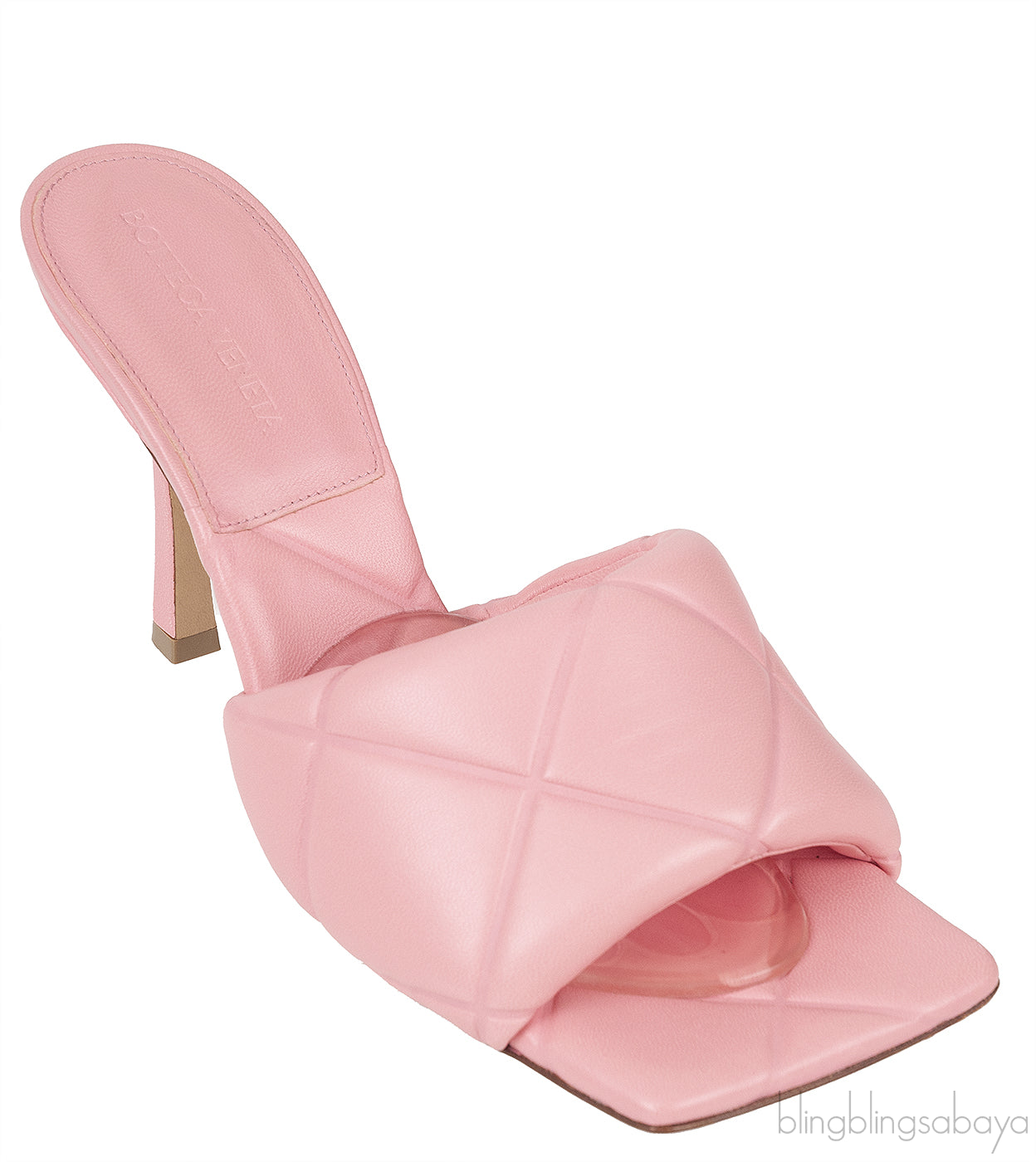 Baby Pink Nappa Quilted Rubber Lido Leather Mules
