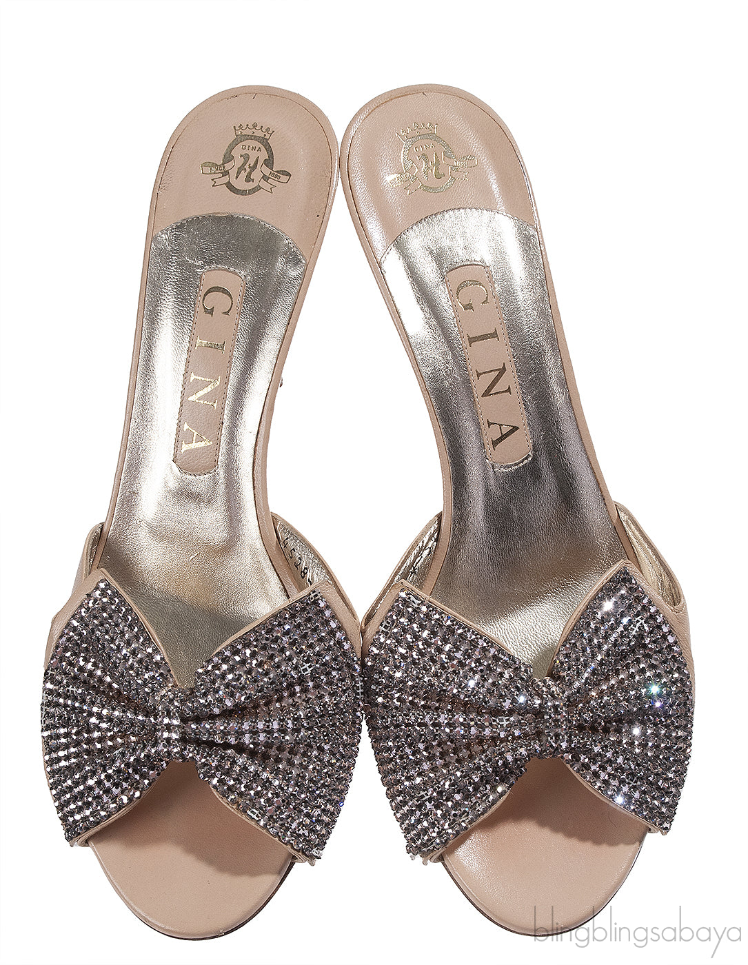 Gina Beige Bow Crystal Vamp Sandals