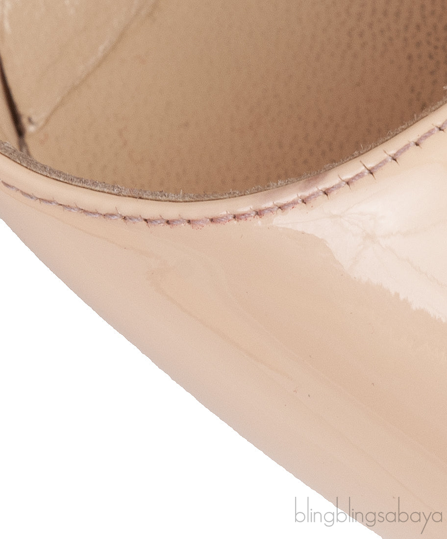 Beige Patent Peep Toe Heels
