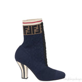 Fendi Zucca FF Logo Navy Blue Knit Boots