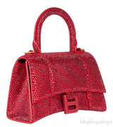 Hourglass XS Red Rhinestone Suede Calfskin