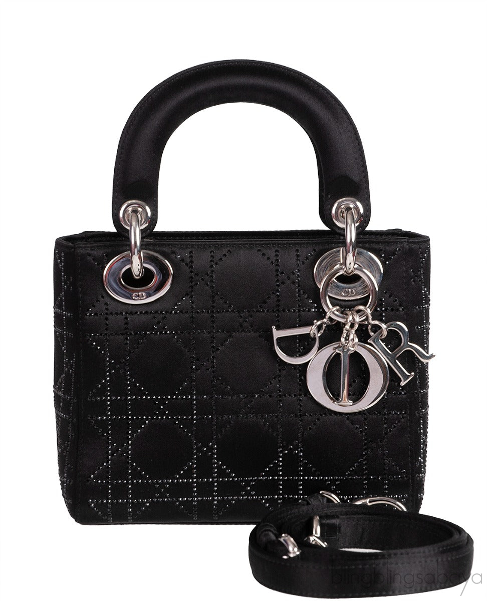 Lady Dior Mini Black Crystal Satin Bag