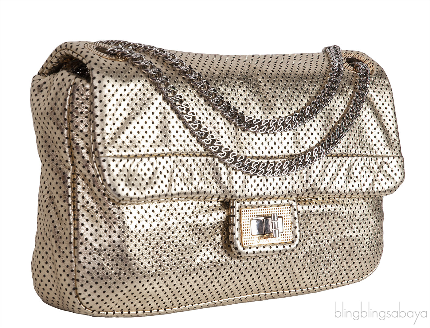 Metallic Gold Perforated Drill Flap Bag