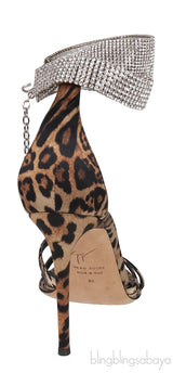 Leopard Print Satin Crystal Sandals