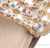 Nude Leather Bow Crystal Sandals