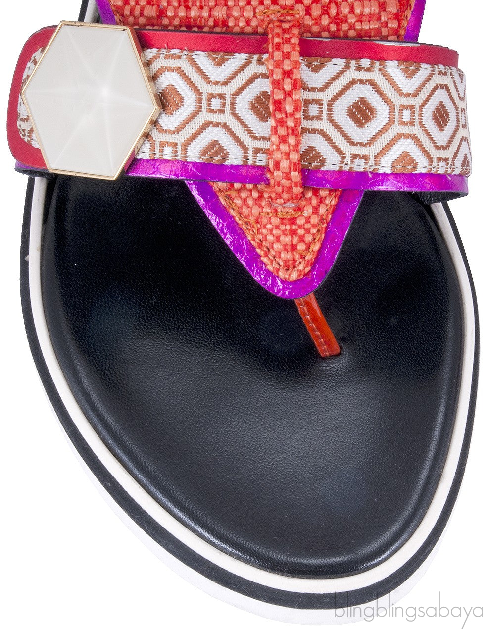 Orange Raffia & Jacquard Sandals