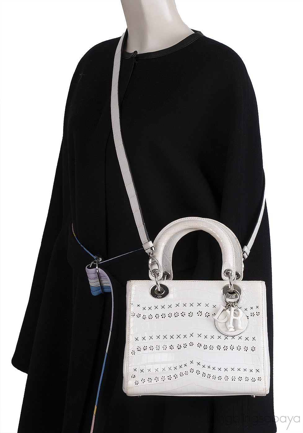Christian Dior Lady Dior White Printed Crocodile Medium Bag