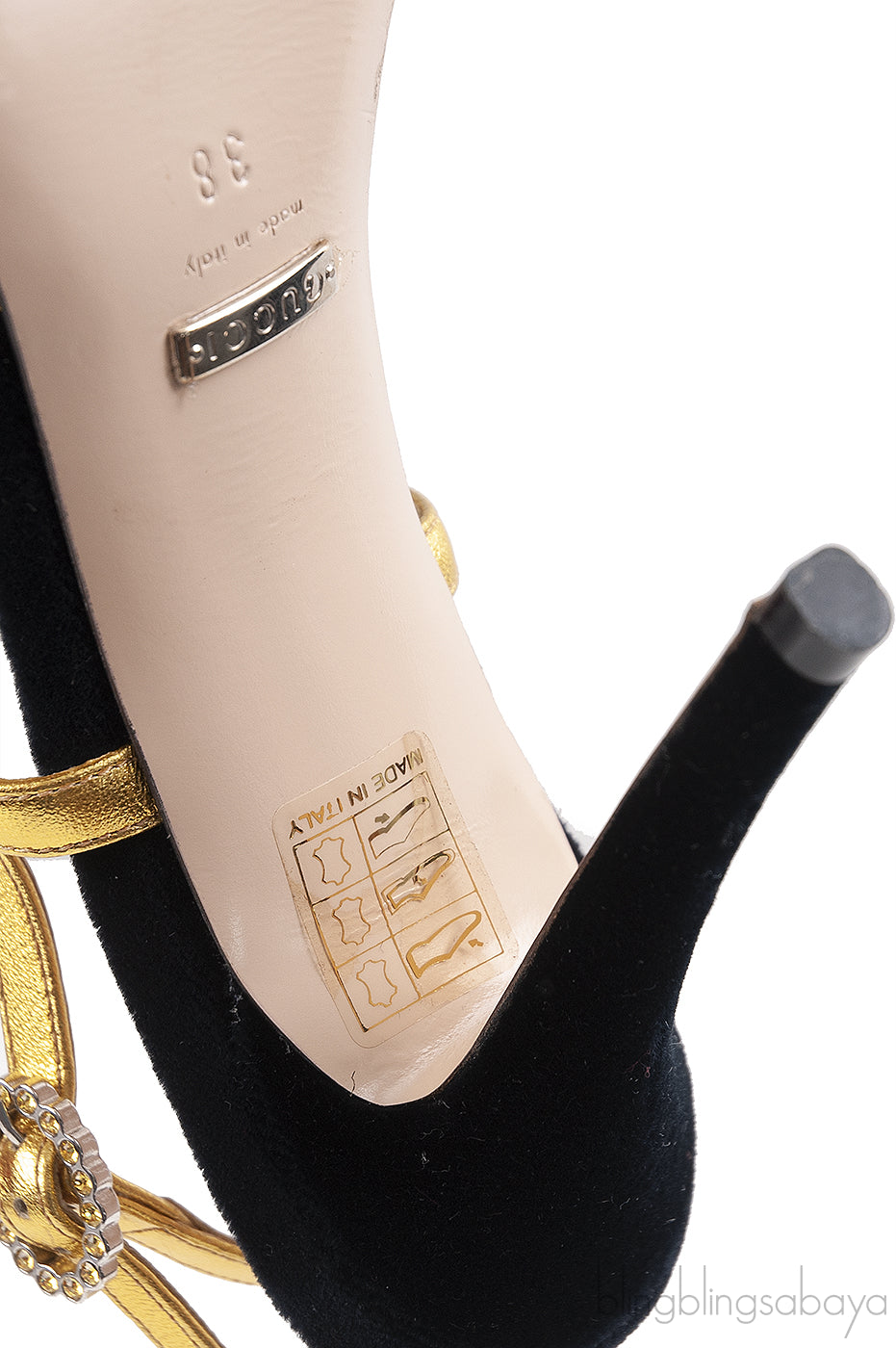Black/Gold Velvet Nappa Crystal Zephyra Slingback Heels