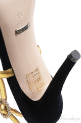 Black/Gold Velvet Nappa Crystal Zephyra Slingback Heels