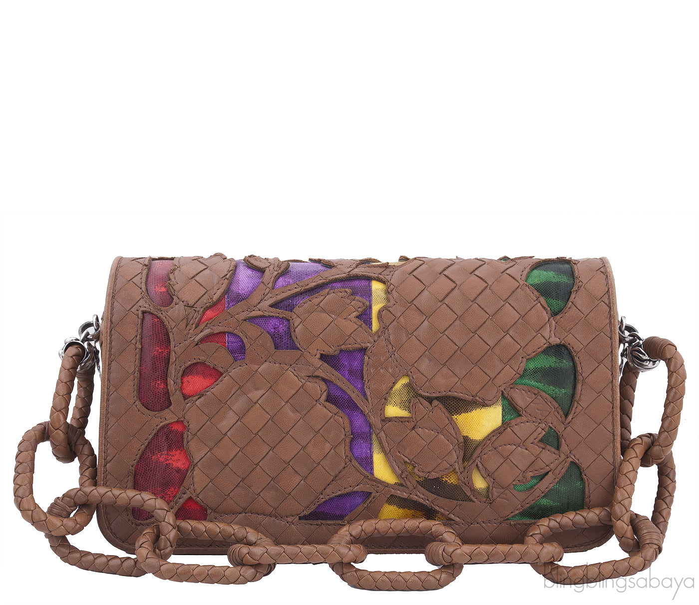 Brown Intrecciato Floral Chain Handle Bag