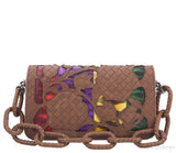 Brown Intrecciato Floral Chain Handle Bag