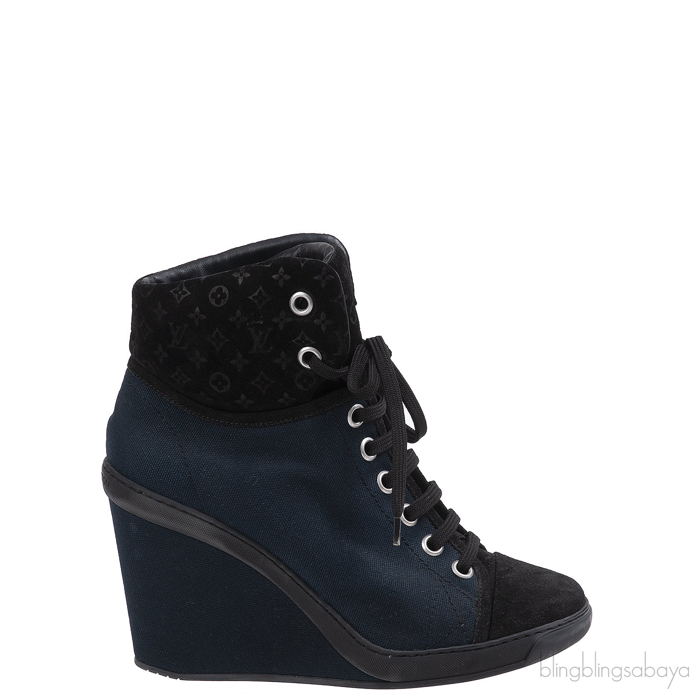 Louis Vuitton Blue & Black Monogram Wedge Boots