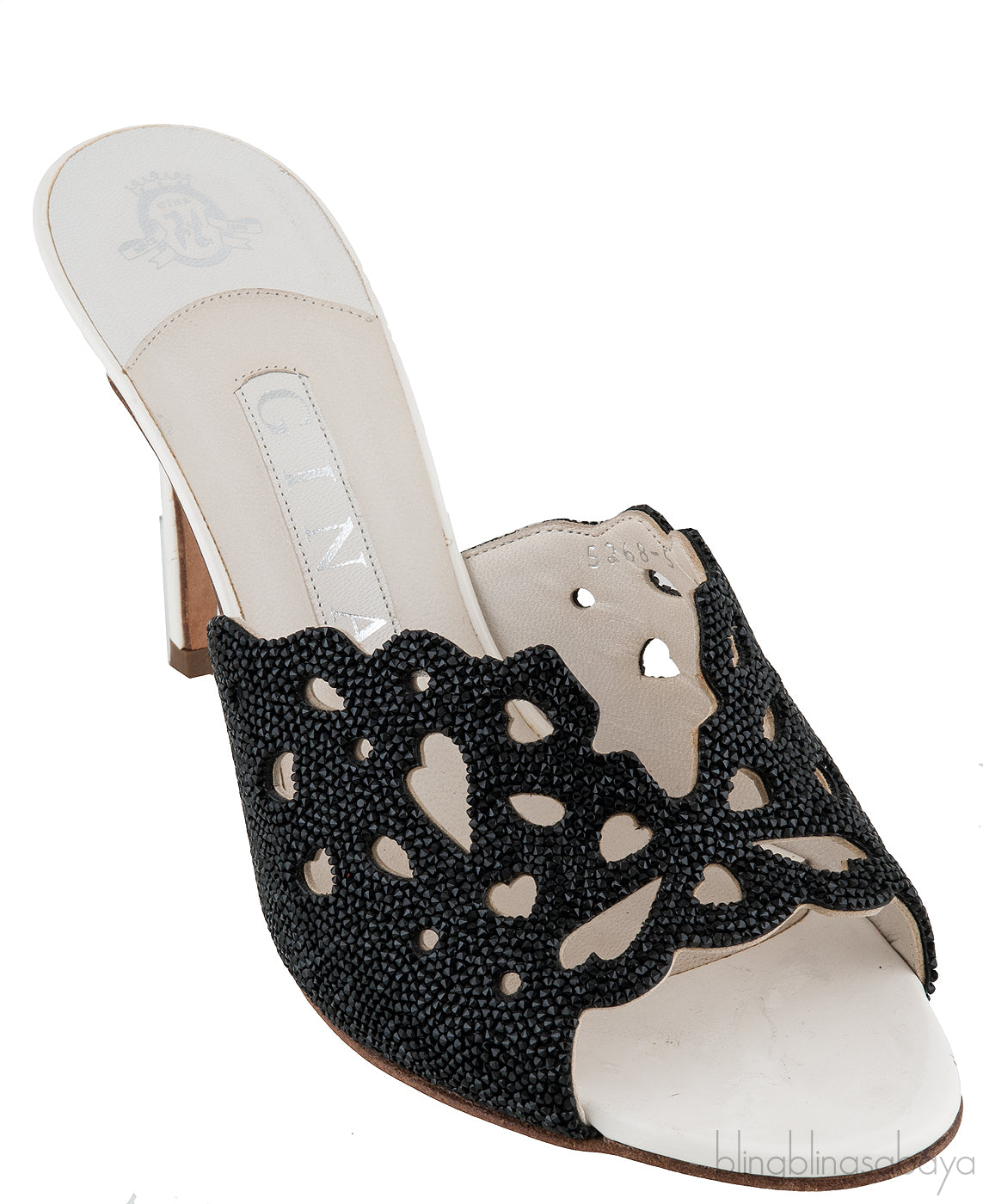 White & Black Crystal Perforated Heels