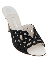 White & Black Crystal Perforated Heels