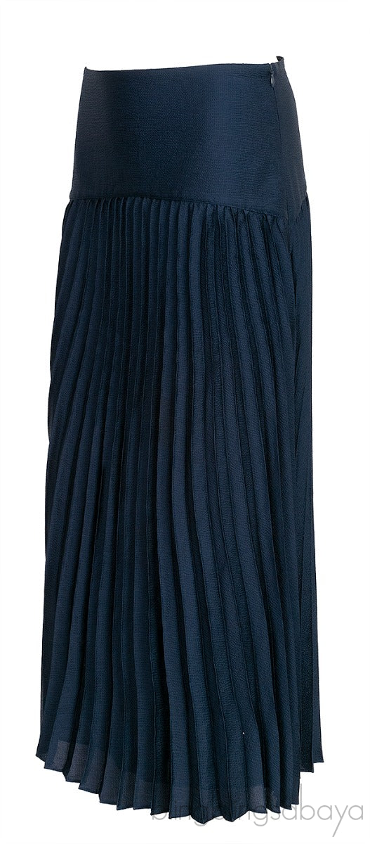 Navy Blue Pleated Midi Skirt