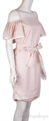 Bliss Pink Off-shoulder Belted Mini Dress