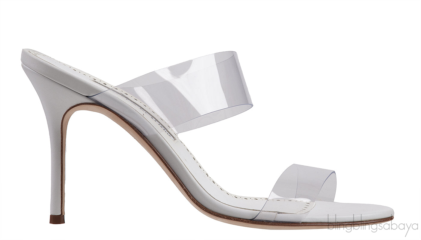 Manolo Blahnik White Clear ECO PVC Scolto Open Toe Mules