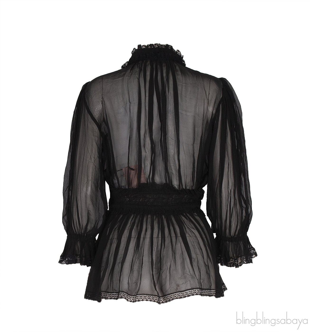 Black Ruffle & Lace Trim Blouse