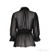 Black Ruffle & Lace Trim Blouse