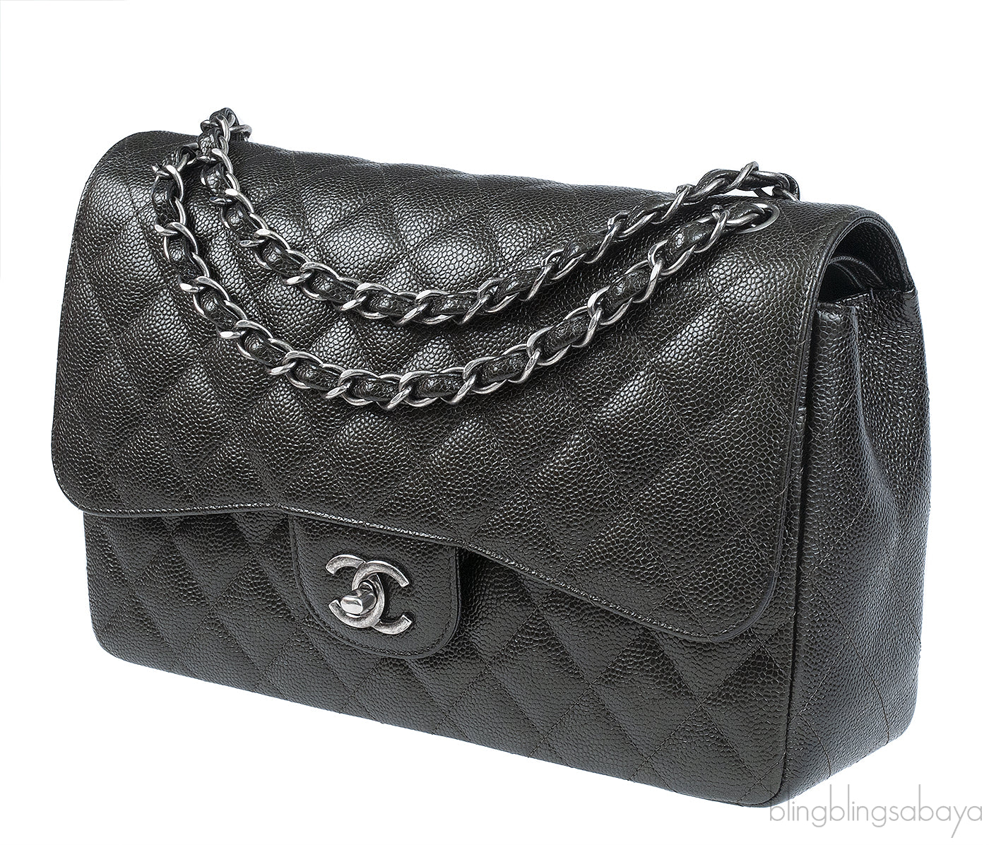 Chanel Charcoal Grey Caviar Jumbo Flap Bag