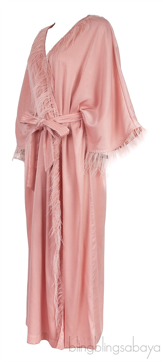 Laura Feather-trimmed Charmeuse Robe