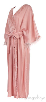 Laura Feather-trimmed Charmeuse Robe