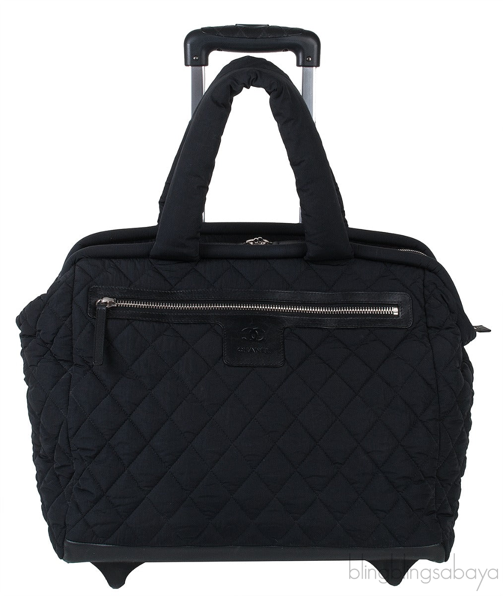 Black Quilted Nylon Cocoon Trolley Rolling Case