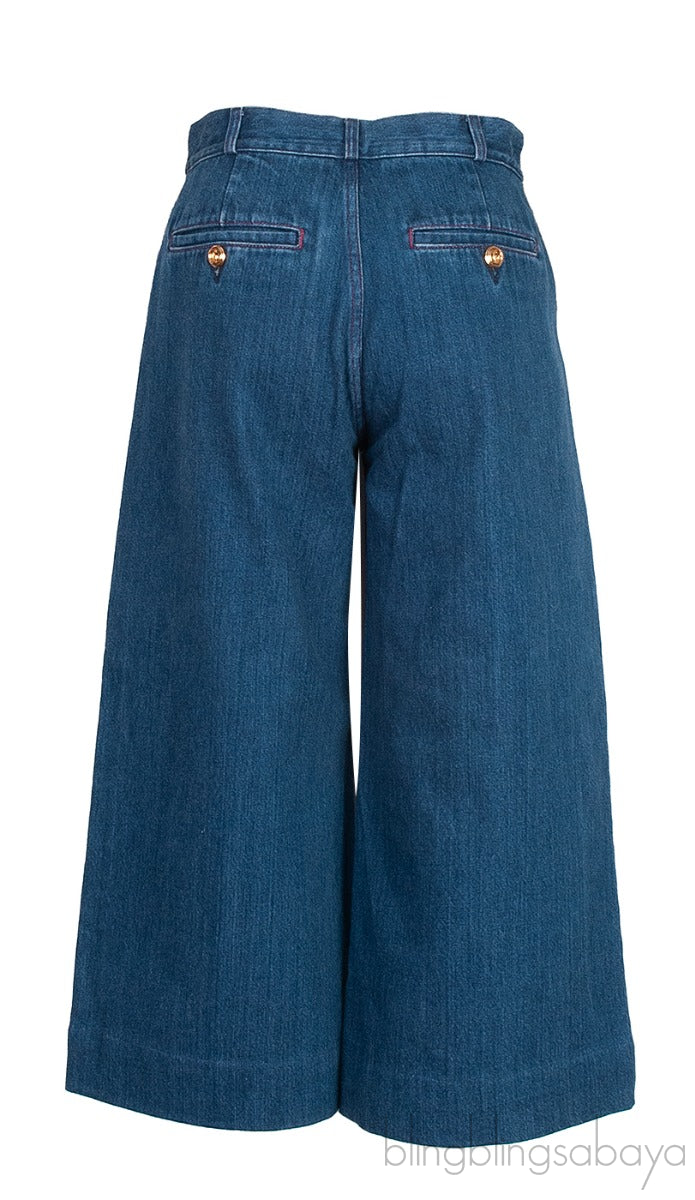 Blue Denim Wide Leg Trouser