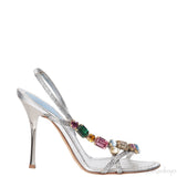 Rene Caovilla Metallic Silver Crystal Embellished Sandals