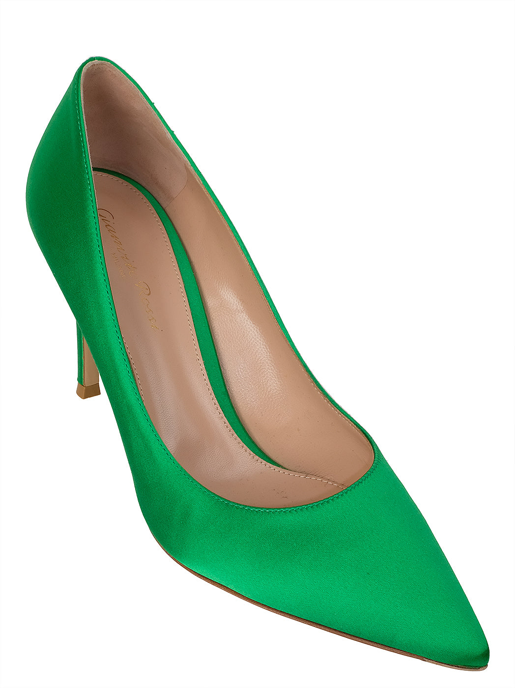 Gianvito Rossi Green Satin Pointed Toe Heels