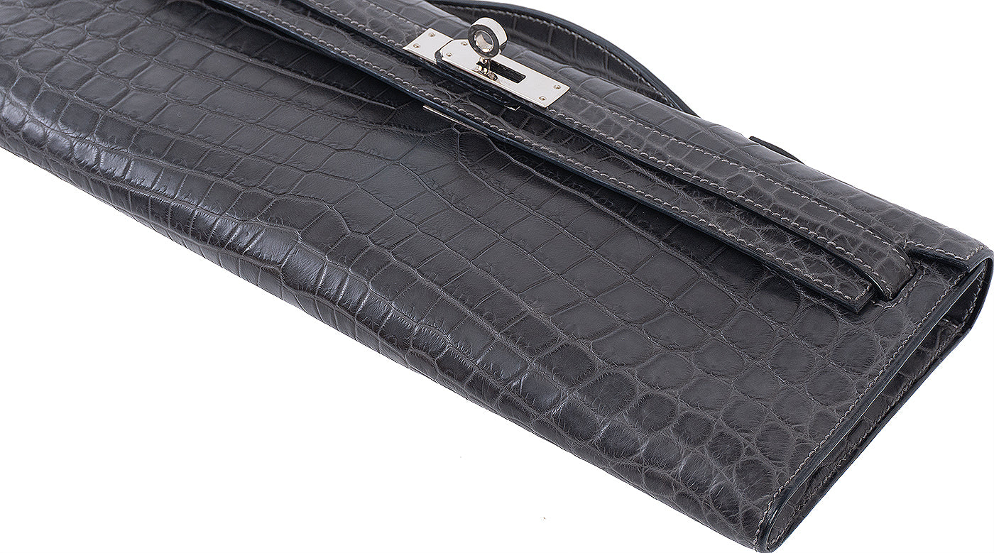 Hermes Kelly Cut Matte Grey Niloticus Crocodile PHW