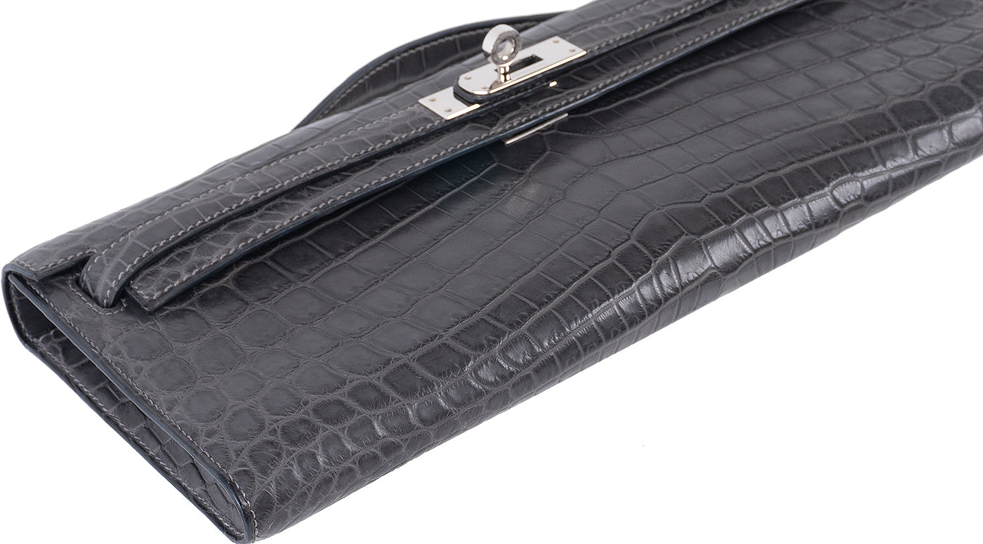 Hermes Kelly Cut Matte Grey Niloticus Crocodile PHW