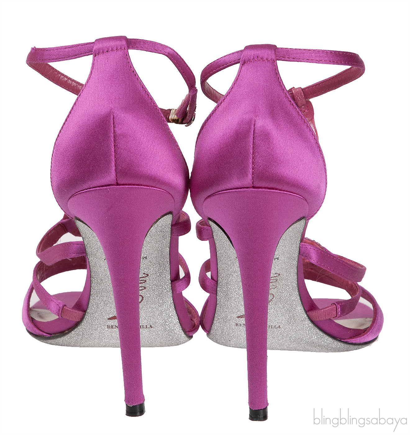 Rene Caovilla Pink Satin Crystal Serpent  Heels