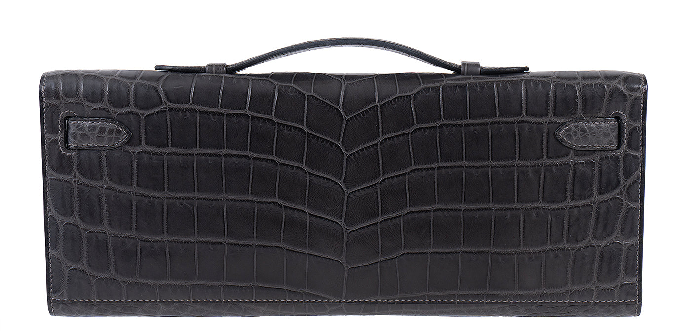 Hermes Kelly Cut Matte Grey Niloticus Crocodile PHW