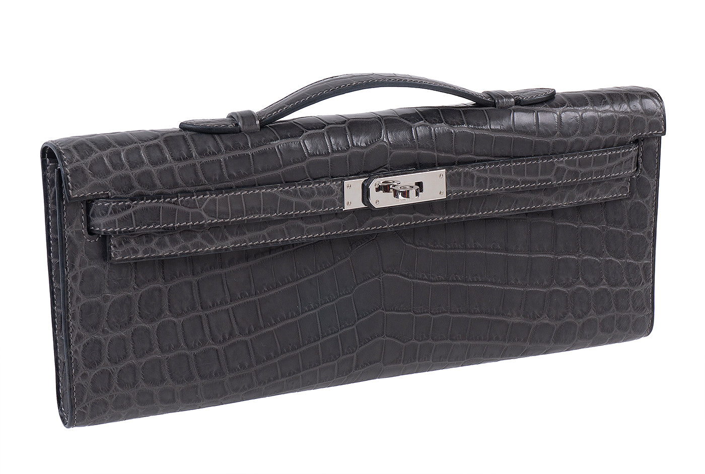 Hermes Kelly Cut Matte Grey Niloticus Crocodile PHW
