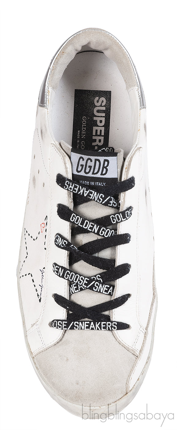 Golden goose White Distressed Printed Leather & Suede Sneakers