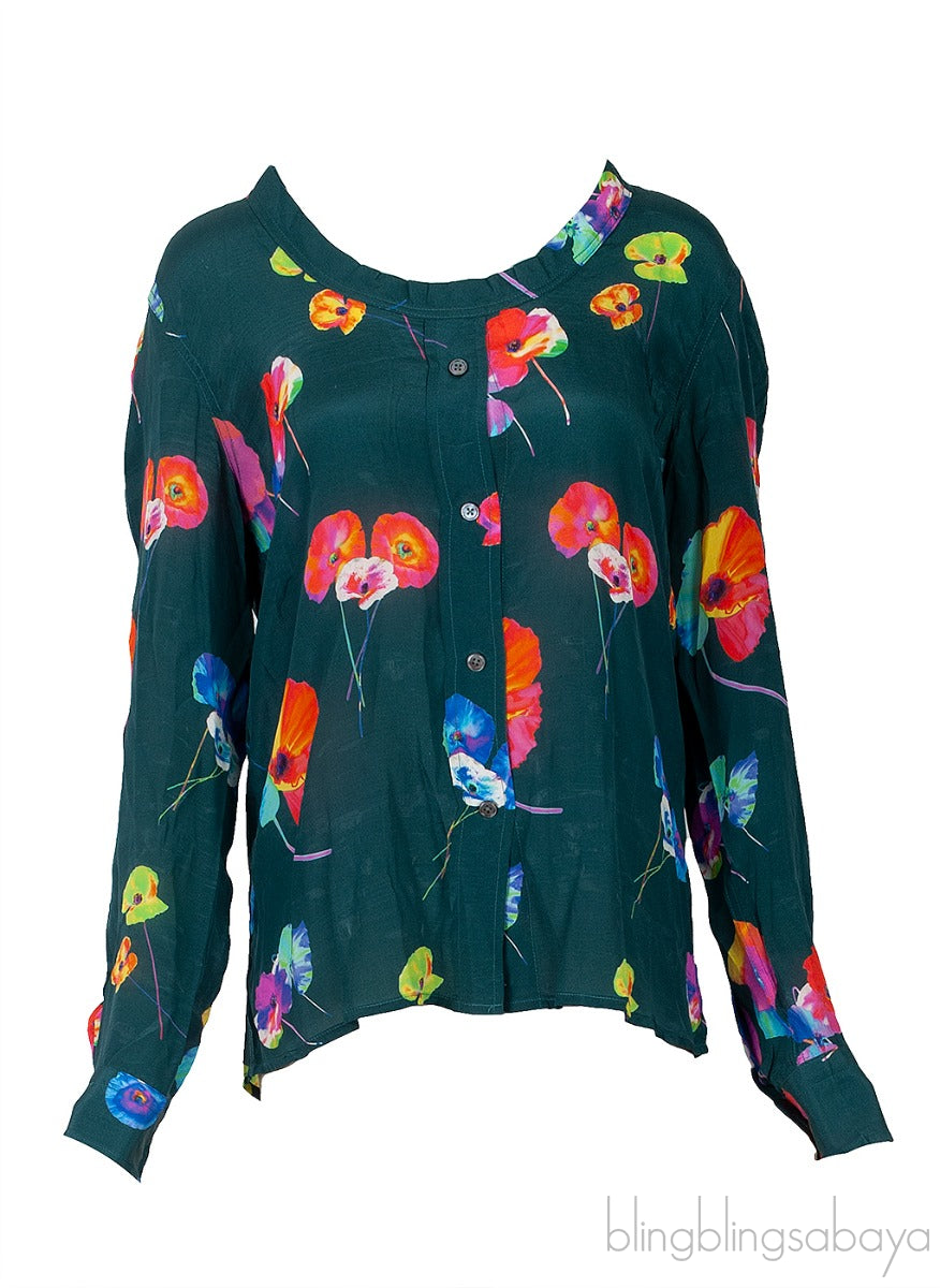 Dark Green Floral Print Shirt
